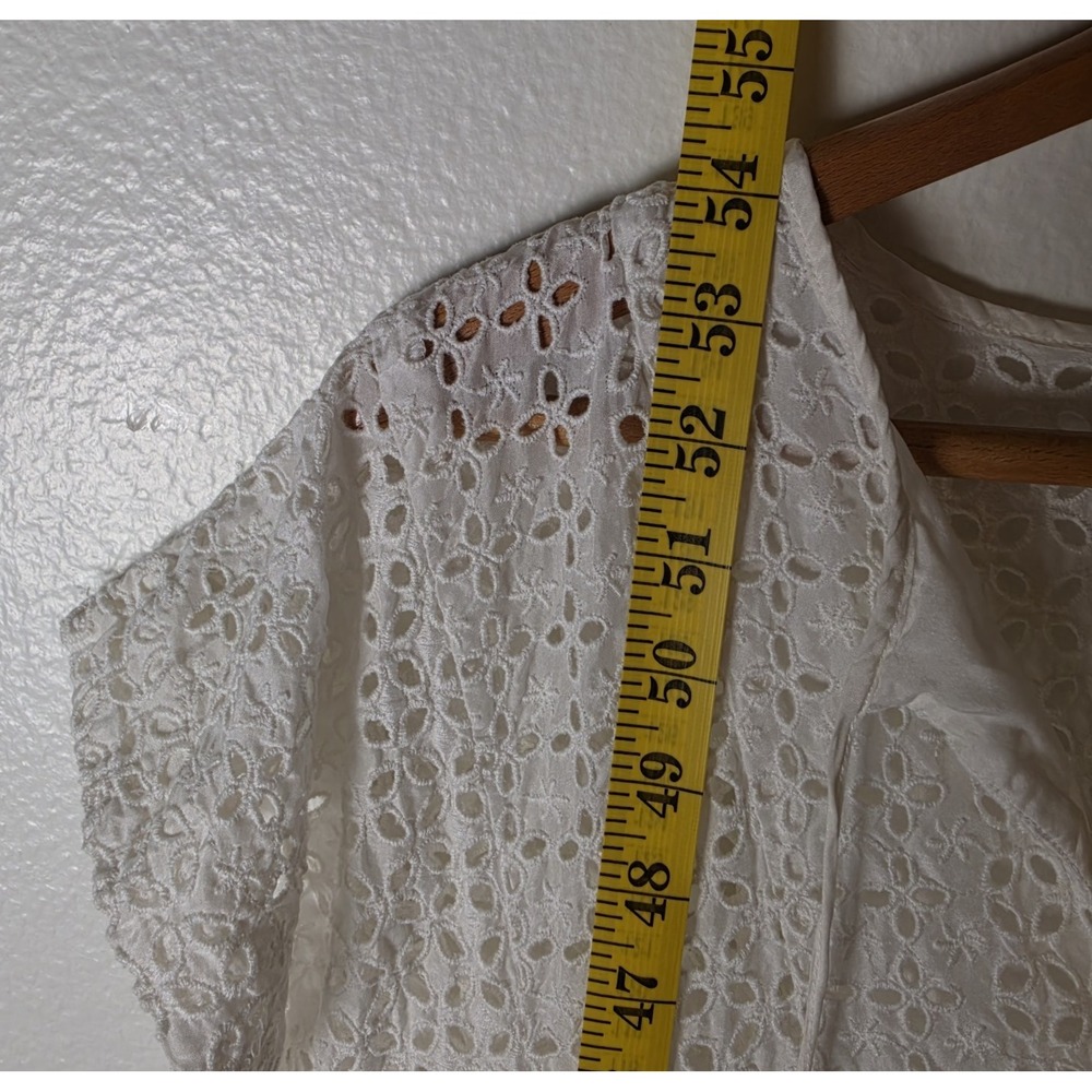 Johnny Was 100% Silk White Eyelet Tiered Maxi Dress No Slip Sz S Beach Coverup - Picture 12 of 12